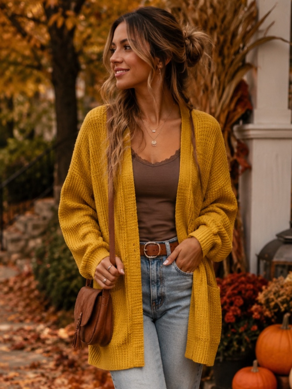 wild fable Mustard Yellow Waffle Knit Open-Front Cardigan